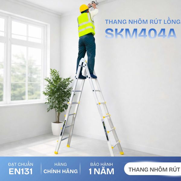  Thang nhôm chữ A rút lồng SUMIKA SKM404A, chữ A cao nhất 2.2m 