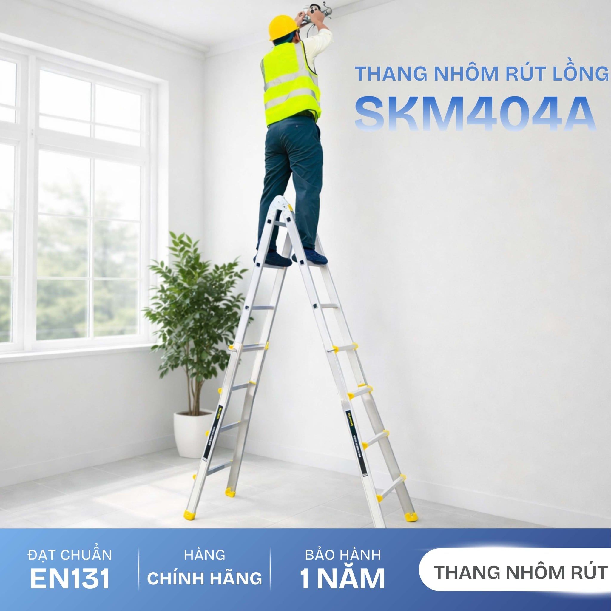  Thang nhôm chữ A rút lồng SUMIKA SKM404A, chữ A cao nhất 2.2m 