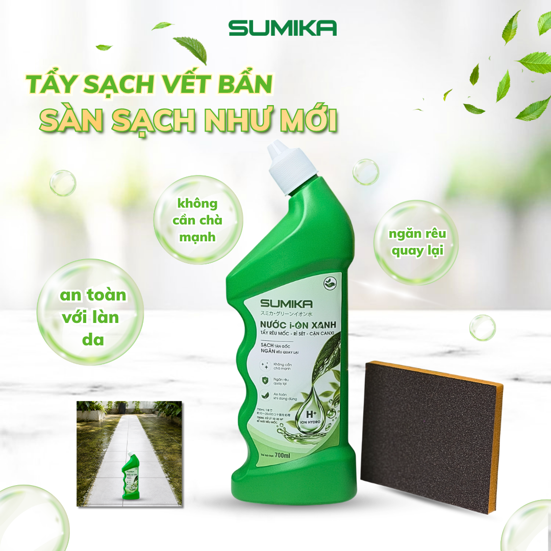 [Mua 2 Tặng 1] Nước ion Xanh Sumika 700ml, Tẩy Cặn Canxi, Tẩy Kính, Vòi Sen, Bồn Sứ, Chậu Tắm, Gạch Men, Gương Soi 