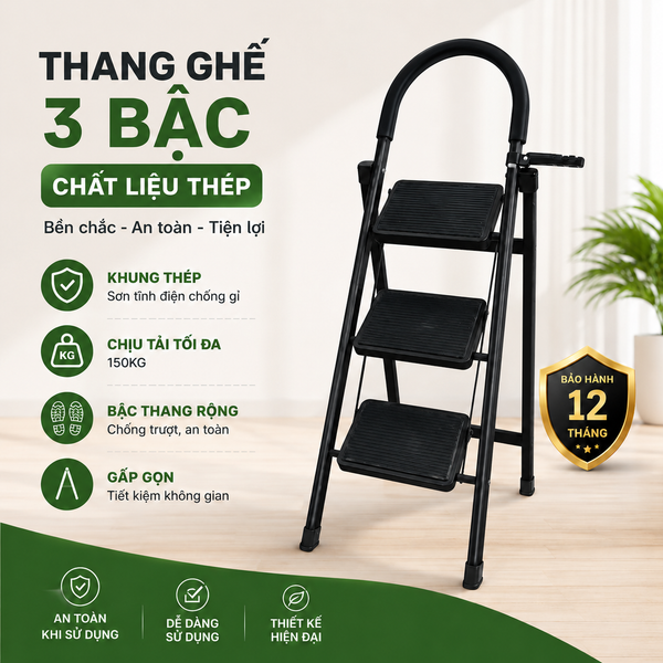  Thang ghế Thép carbon 3 bậc SUMIKA A303, chiều cao 68cm 