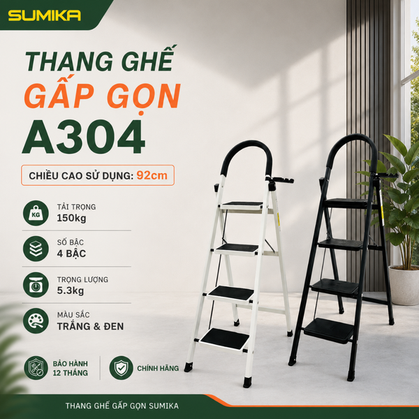  Thang ghế Thép carbon 4 bậc SUMIKA A304, chiều cao 92cm 