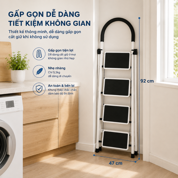  Thang ghế Thép carbon 4 bậc SUMIKA A304, chiều cao 92cm 