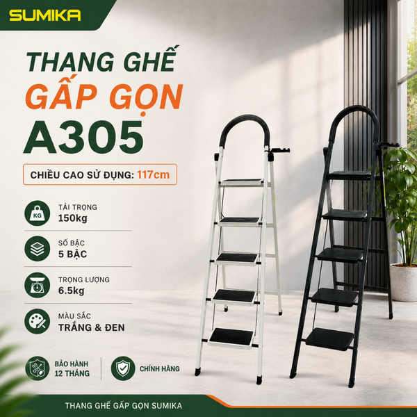  Thang ghế Thép carbon 5 bậc SUMIKA A305, chiều cao 117cm 