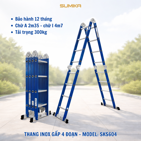  Thang inox gấp 4 đoạn Sumika SKS604, chữ A cao 2.35M 