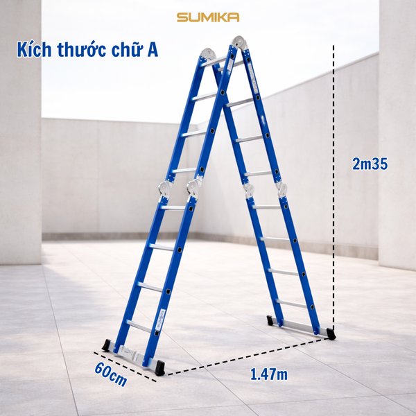  Thang inox gấp 4 đoạn Sumika SKS604, chữ A cao 2.35M 