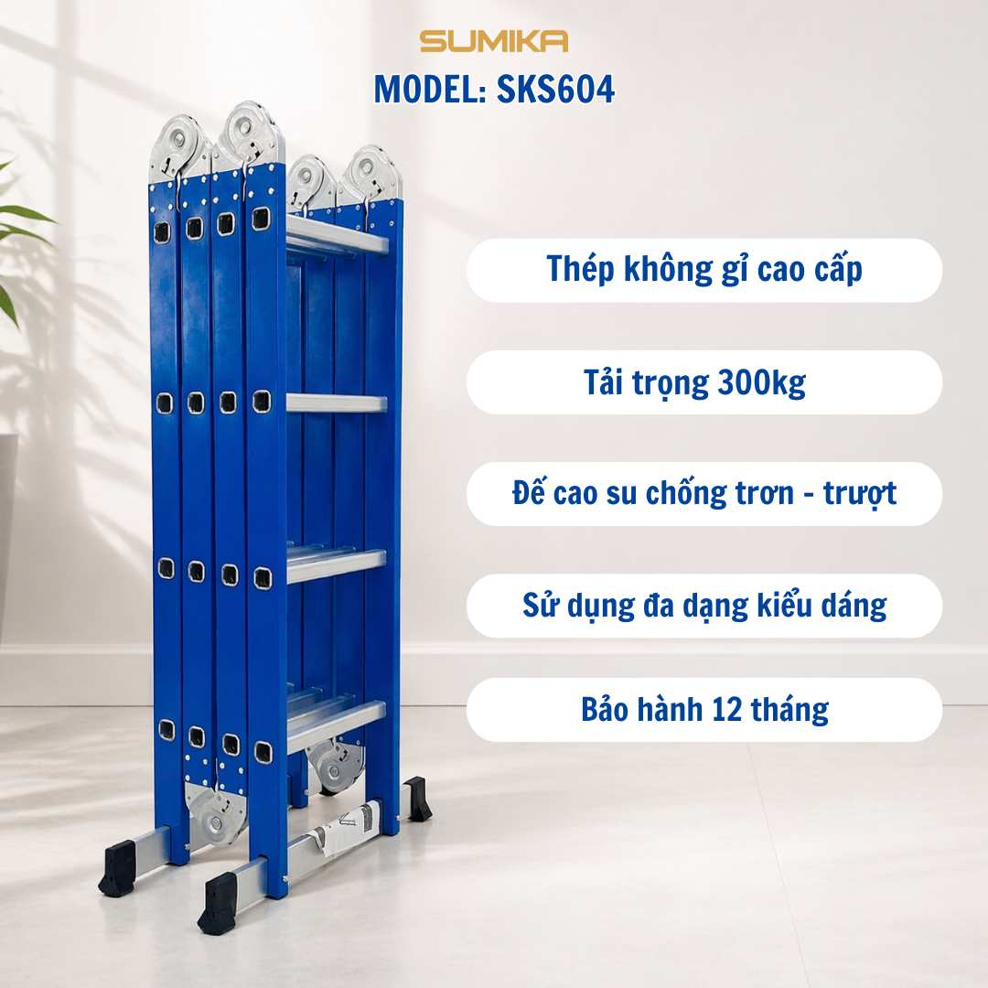  Thang inox gấp 4 đoạn Sumika SKS604, chữ A cao 2.35M 