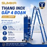  Thang inox gấp 4 đoạn SUMIKA SKS605, chữ A cao 2.9m, chữ I cao 5.8m 