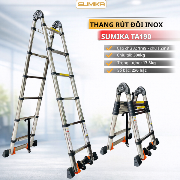  Thang Inox rút chữ A SUMIKA TA190, chiều cao 1.9M 