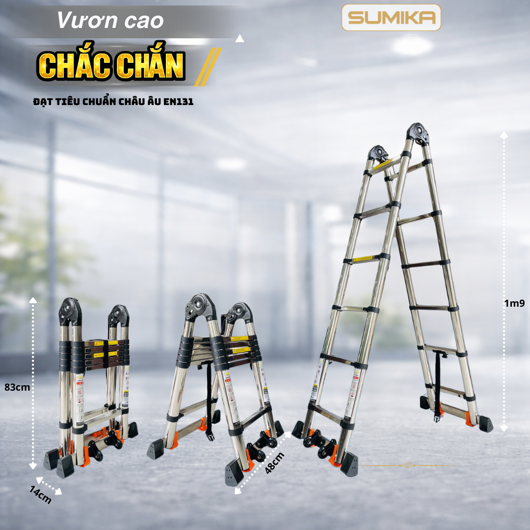  Thang Inox rút chữ A SUMIKA TA190, chiều cao 1.9M 