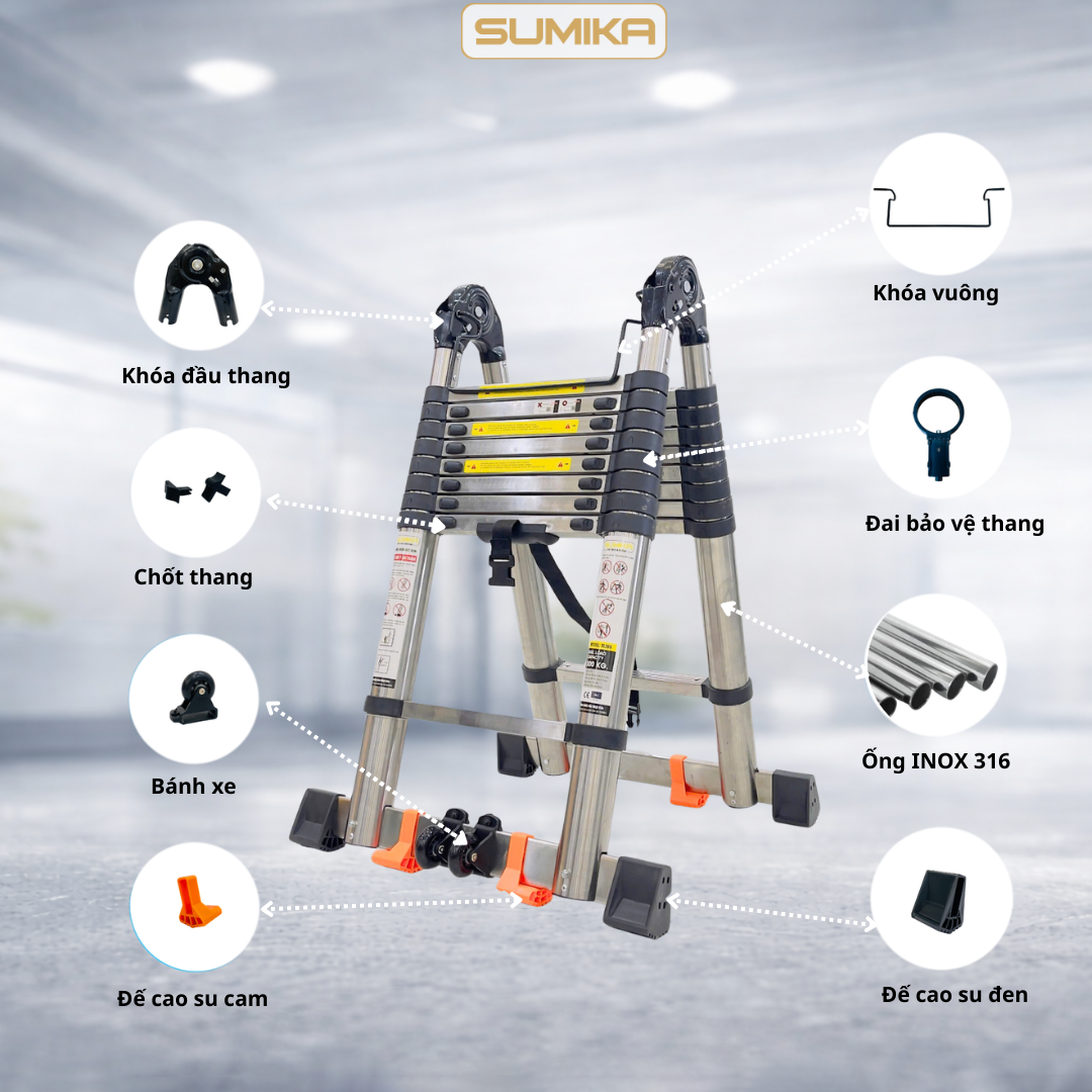  Thang Inox rút chữ A SUMIKA TA190, chiều cao 1.9M 