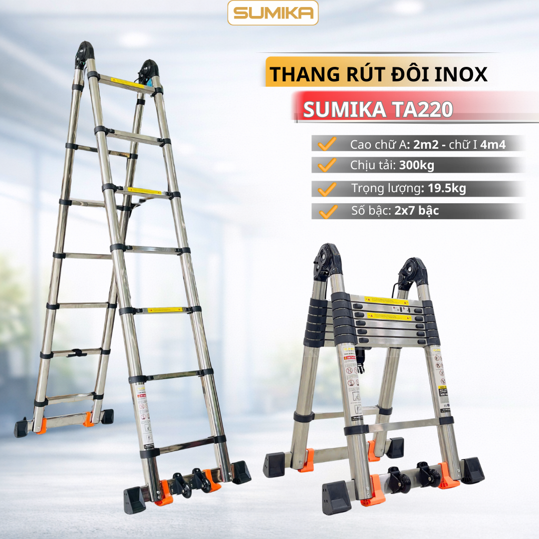  Thang Inox rút chữ A SUMIKA TA220, chiều cao 2.2M 