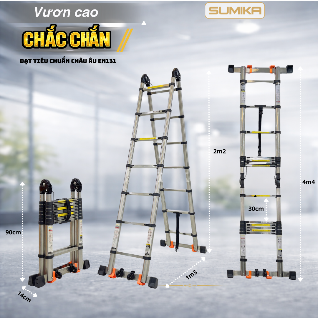  Thang Inox rút chữ A SUMIKA TA220, chiều cao 2.2M 