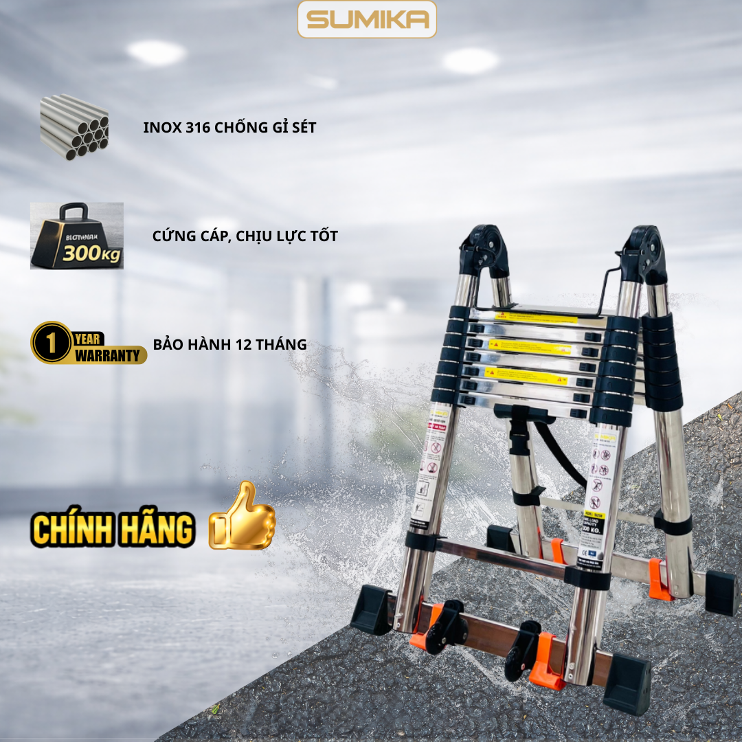 Thang Inox rút chữ A SUMIKA TA220, chiều cao 2.2M 