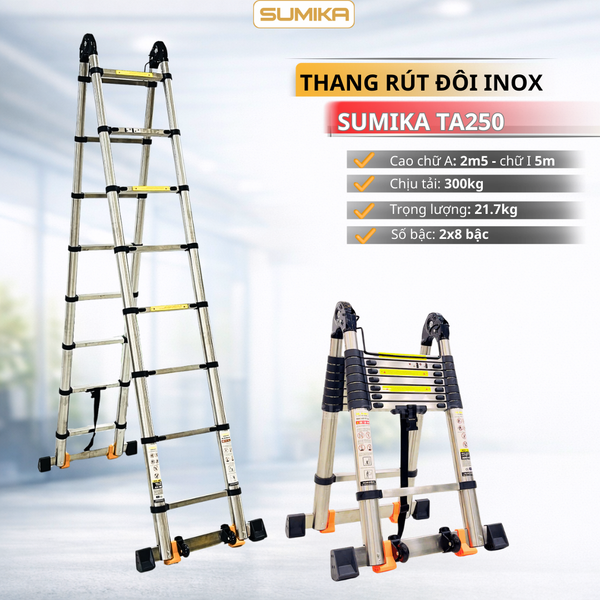  Thang Inox rút chữ A SUMIKA TA250, chiều cao 2.5M 