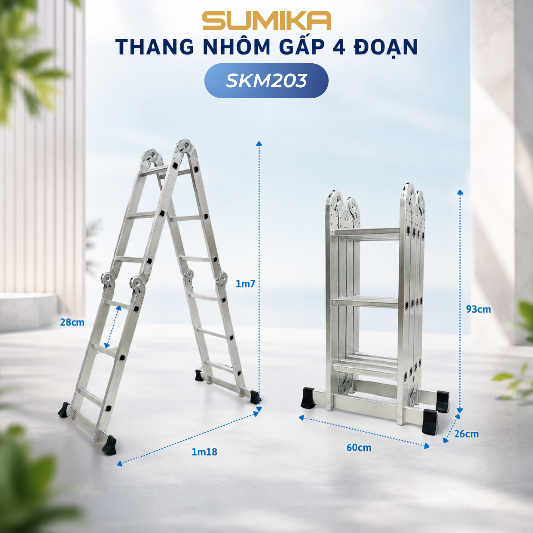  Thang nhôm gấp 4 đoạn Sumika SKM203, chữ A cao 1.7m 