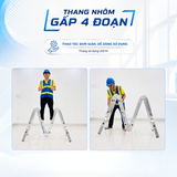  Thang Nhôm Gấp 4 Đoạn SUMIKA SKM603, Chữ A 1.7m, Chữ I 3.4m, Tải Trọng 150kg 