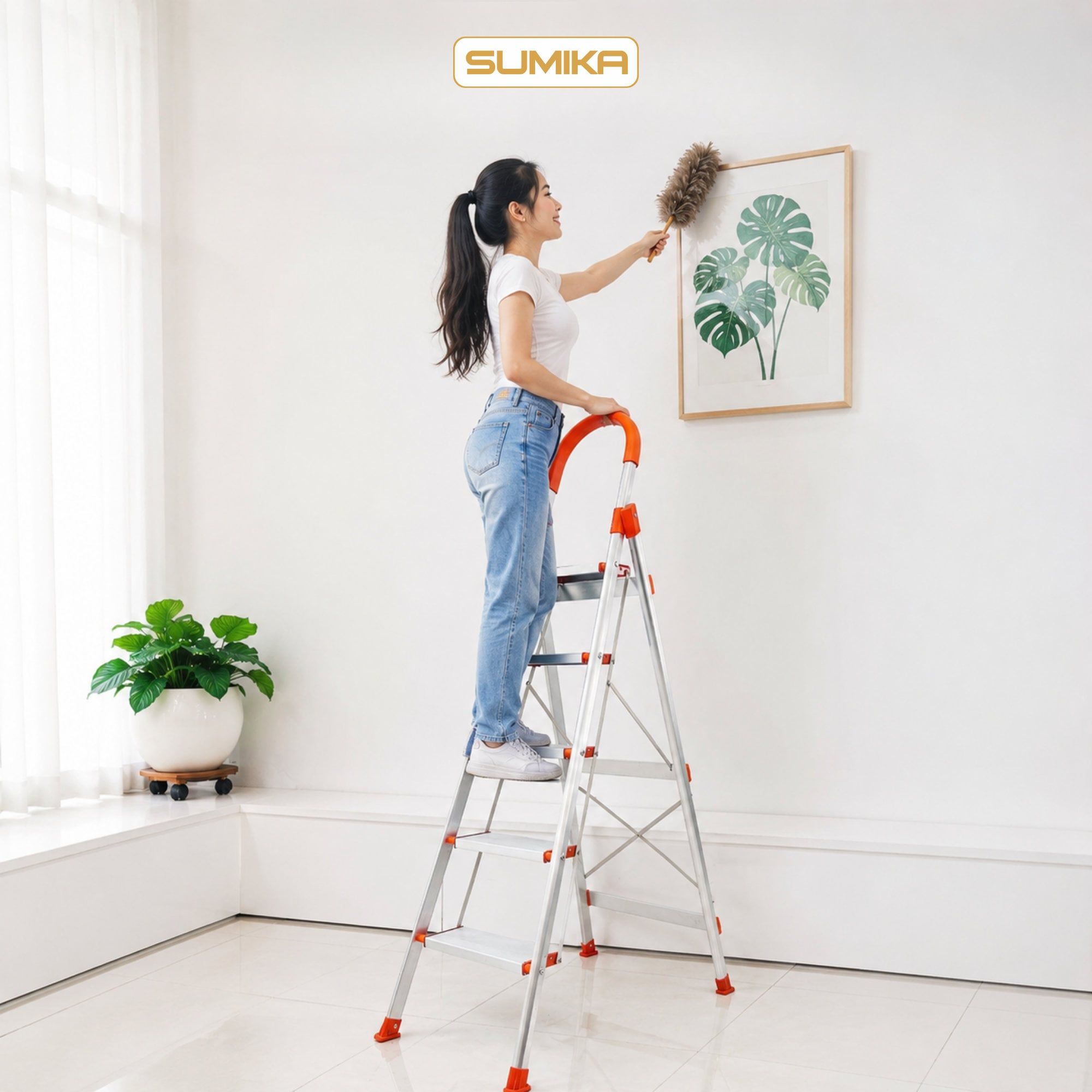  Thang nhôm ghế 5 bậc SUMIKA SK305, chiều cao 1M2, tải trọng 150kg 