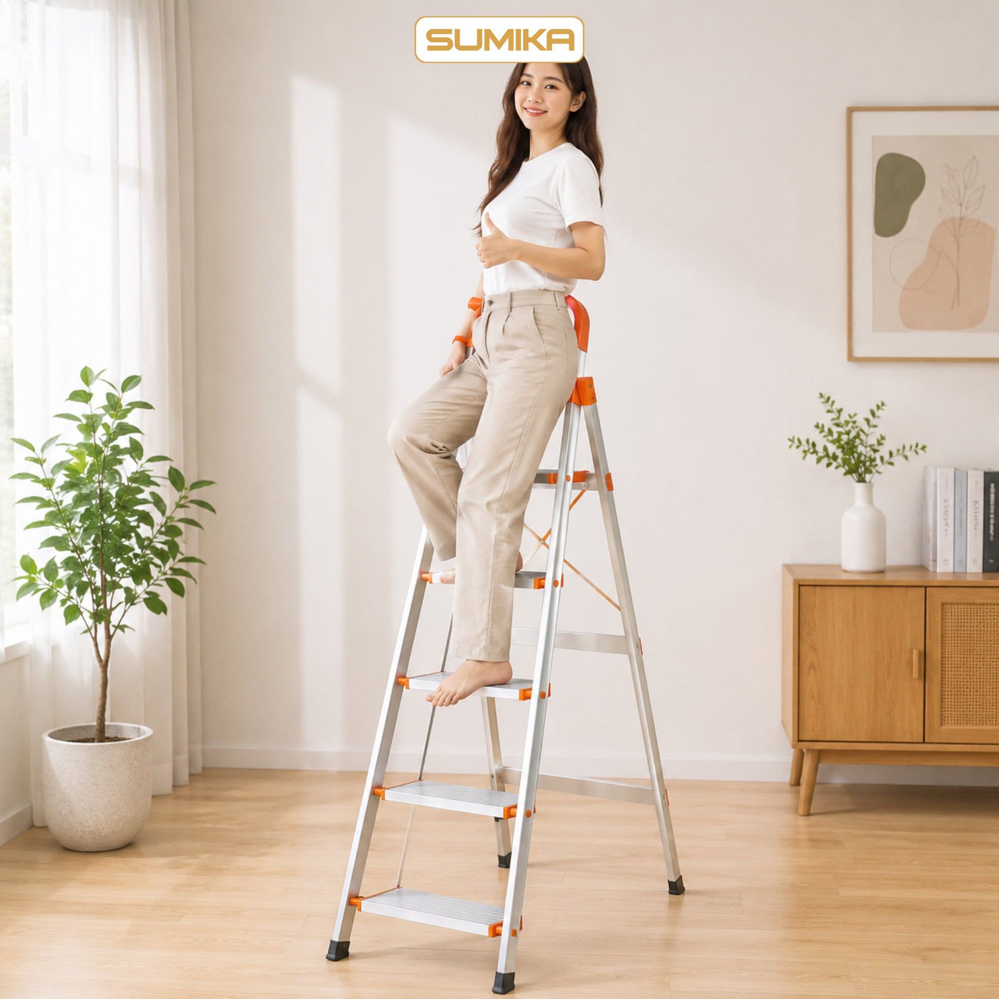  Thang nhôm ghế 6 bậc SUMIKA SK306, chiều cao 1M5, tải trọng 150kg 