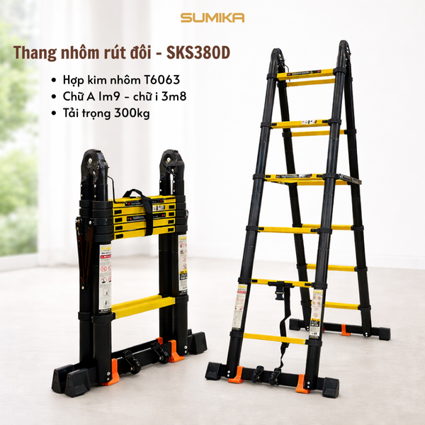  Thang nhôm rút đôi SUMIKA SKS380D, sơn tĩnh điện, chiều cao 1.9M 