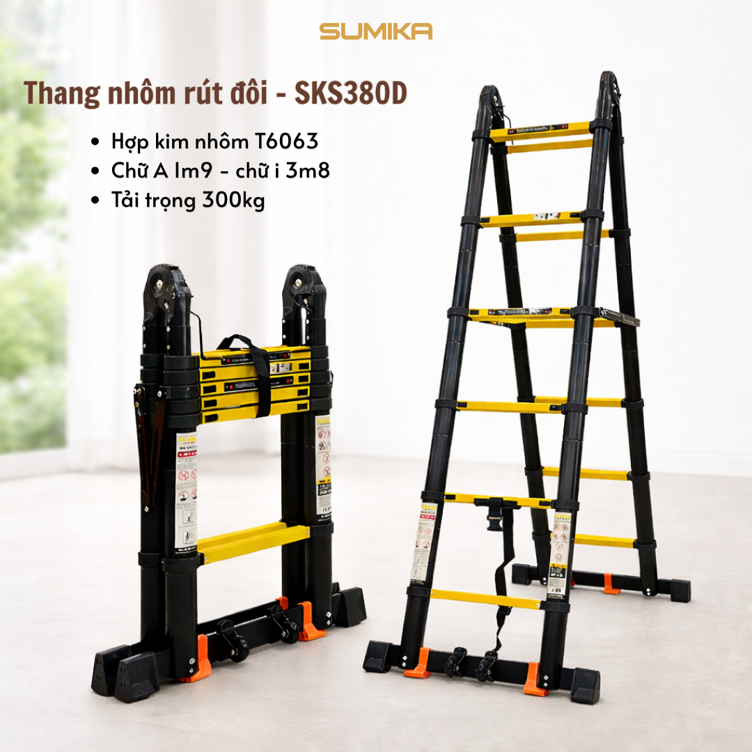  Thang nhôm rút đôi SUMIKA SKS380D, sơn tĩnh điện, chiều cao 1.9M 