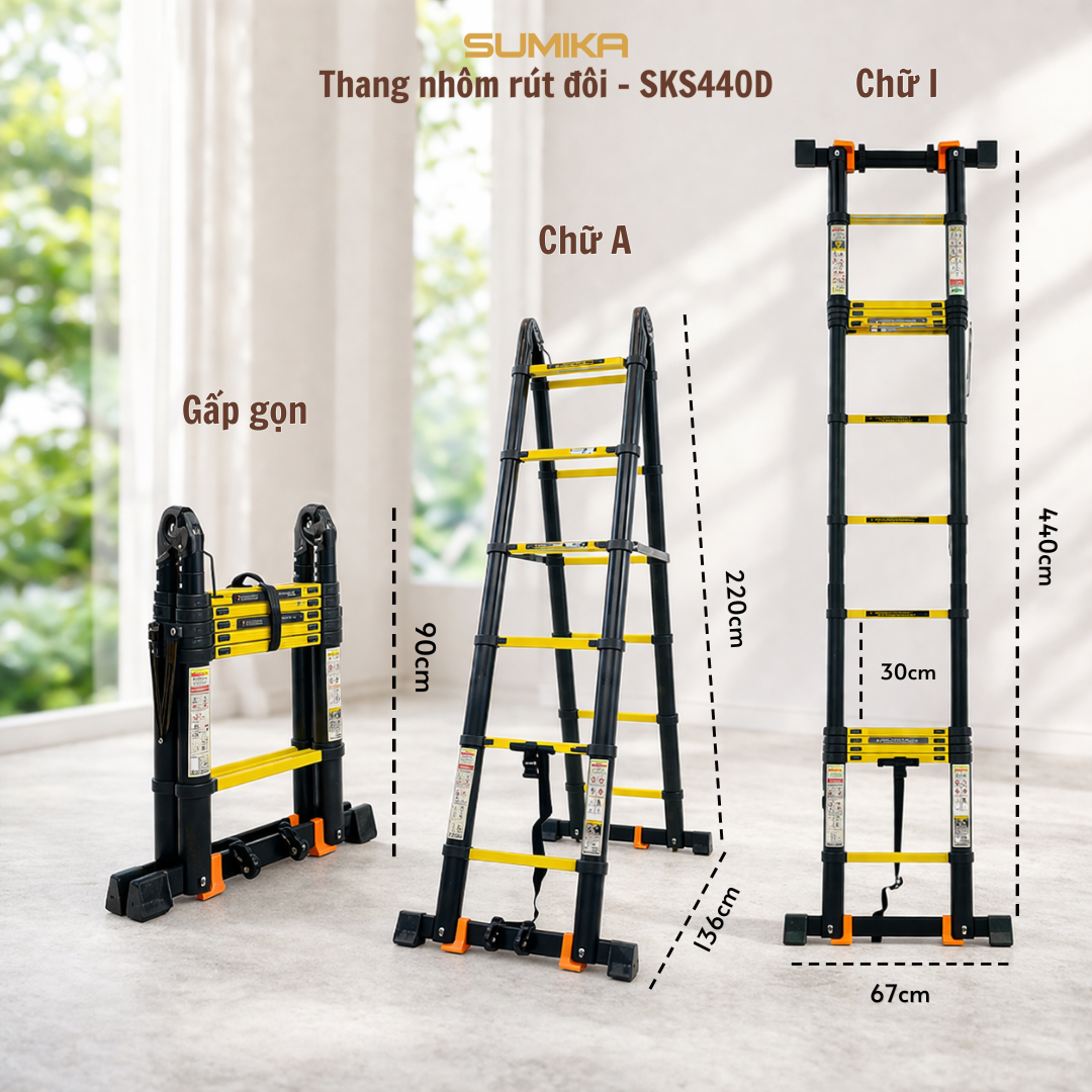  Thang nhôm rút đôi SUMIKA SKS440D, sơn tĩnh điện, chiều cao 2.2M 