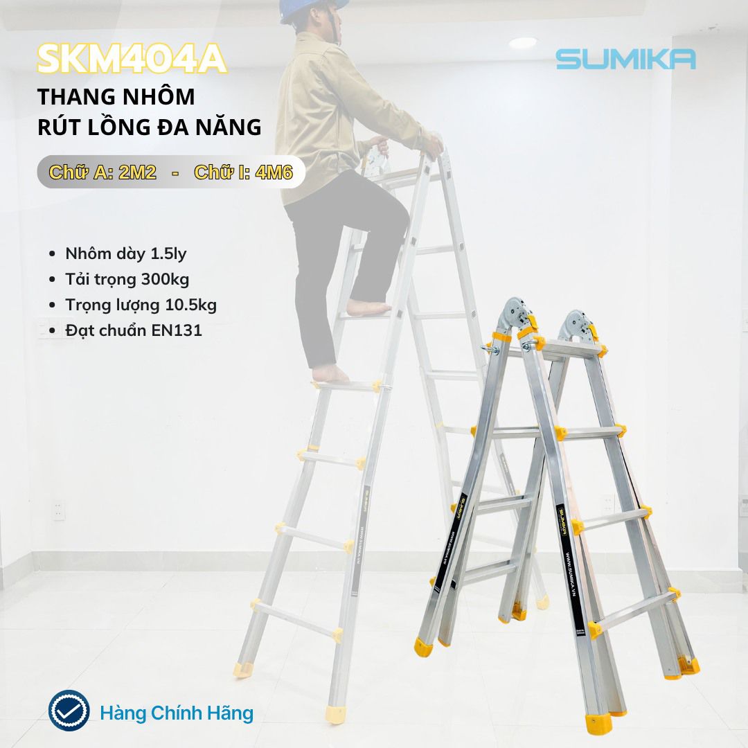  Thang nhôm chữ A rút lồng SUMIKA SKM404A, chữ A cao nhất 2.2m 