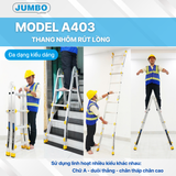  Thang nhôm rút lồng JUMBO A403, chữ A cao nhất 1.4m 
