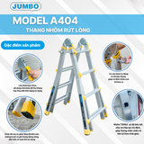  Thang nhôm rút lồng JUMBO A404, chữ A cao nhất 2M 