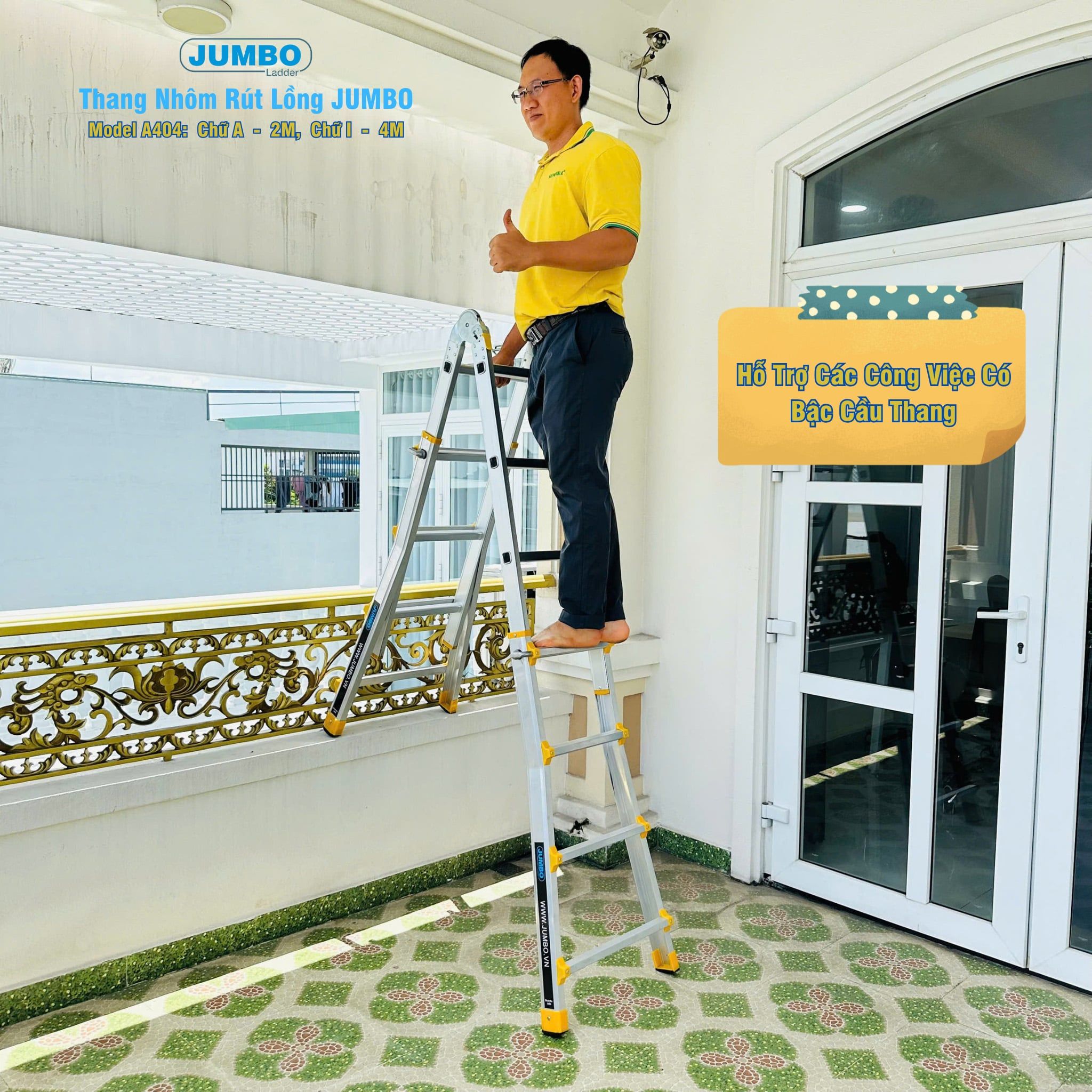  Thang nhôm rút lồng JUMBO A404, chữ A cao nhất 2M 