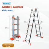  Thang nhôm rút lồng JUMBO A404C, chữ A cao nhất 2M 