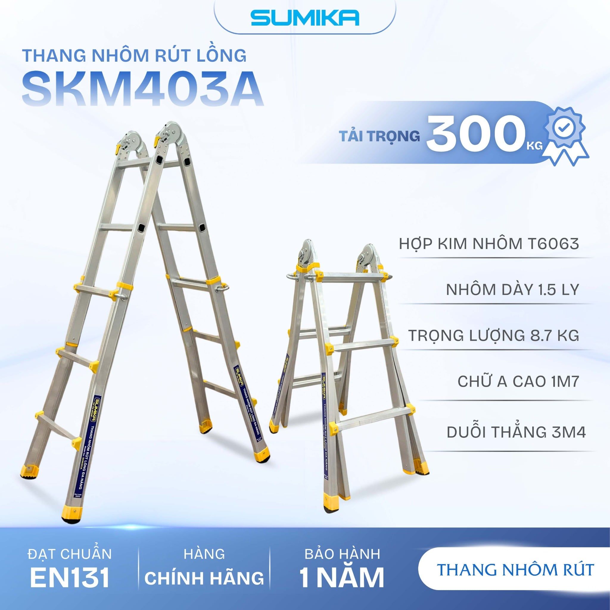  Thang nhôm rút lồng SUMIKA SKM403A, chữ A cao nhất 1.7m 