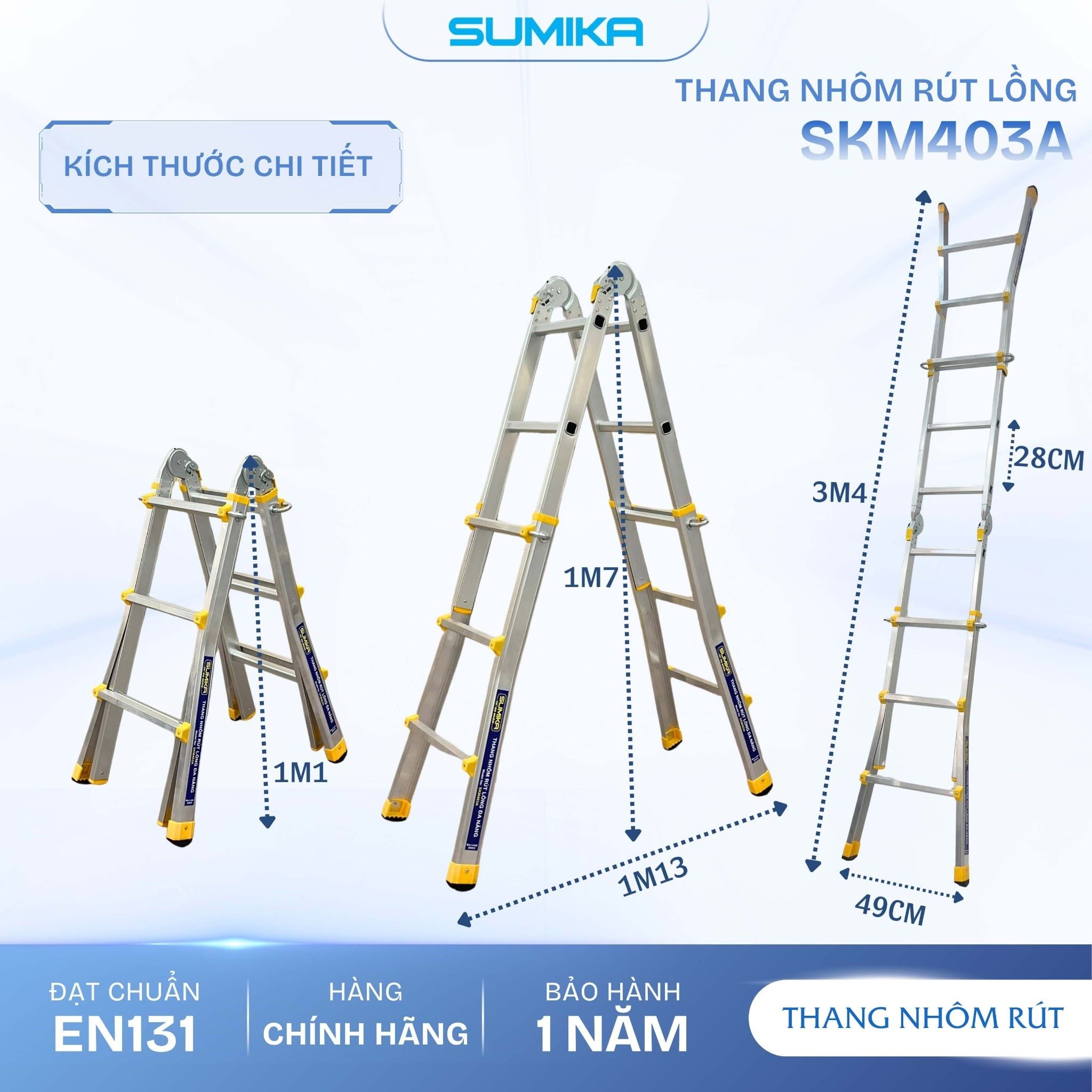  Thang nhôm rút lồng SUMIKA SKM403A, chữ A cao nhất 1.7m 