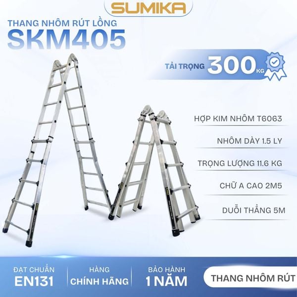 Thang nhôm chữ A rút lồng SUMIKA SKM405, chữ A cao nhất 2.5m 