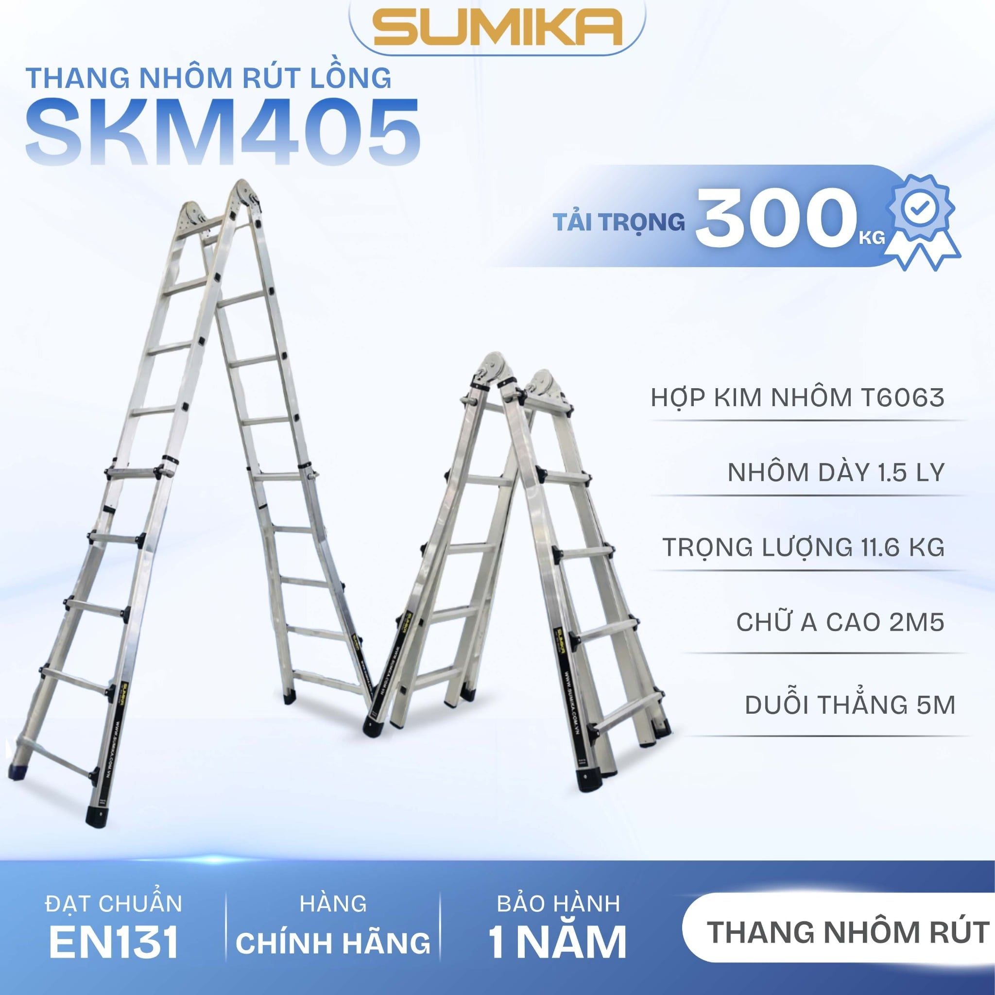  Thang nhôm chữ A rút lồng SUMIKA SKM405, chữ A cao nhất 2.5m 