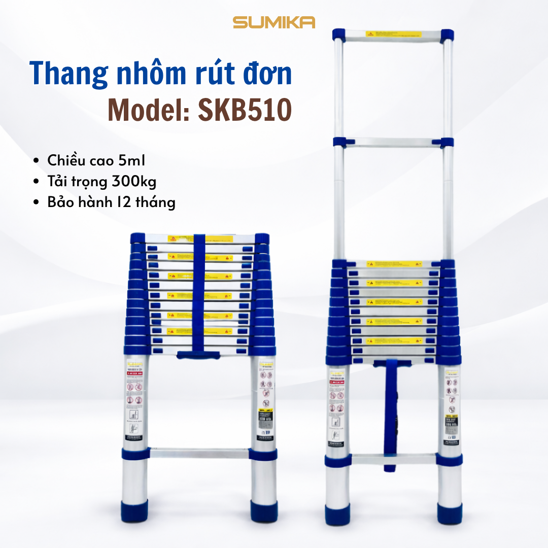  Thang nhôm rút Sumika SKB510, đai xanh, chiều cao 5.1m 