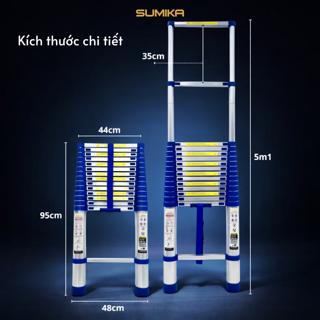  Thang nhôm rút Sumika SKB510, đai xanh, chiều cao 5.1m 