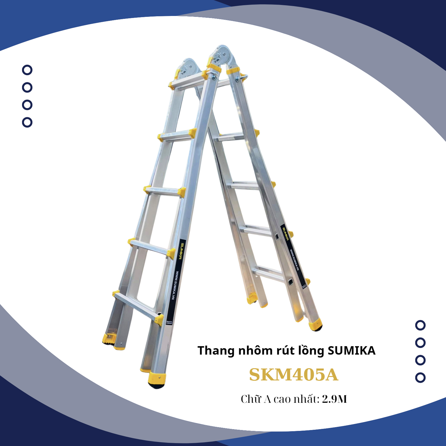  Thang nhôm chữ A rút lồng SUMIKA SKM405A, chữ A cao nhất 2.9m 