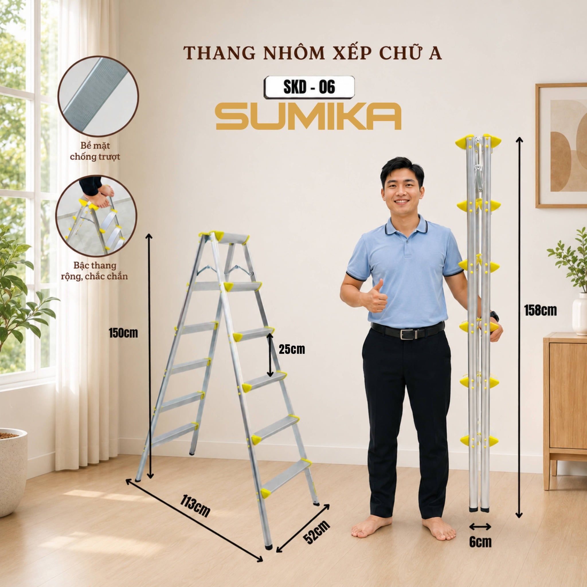  Thang nhôm xếp chữ A SUMIKA SKD06 
