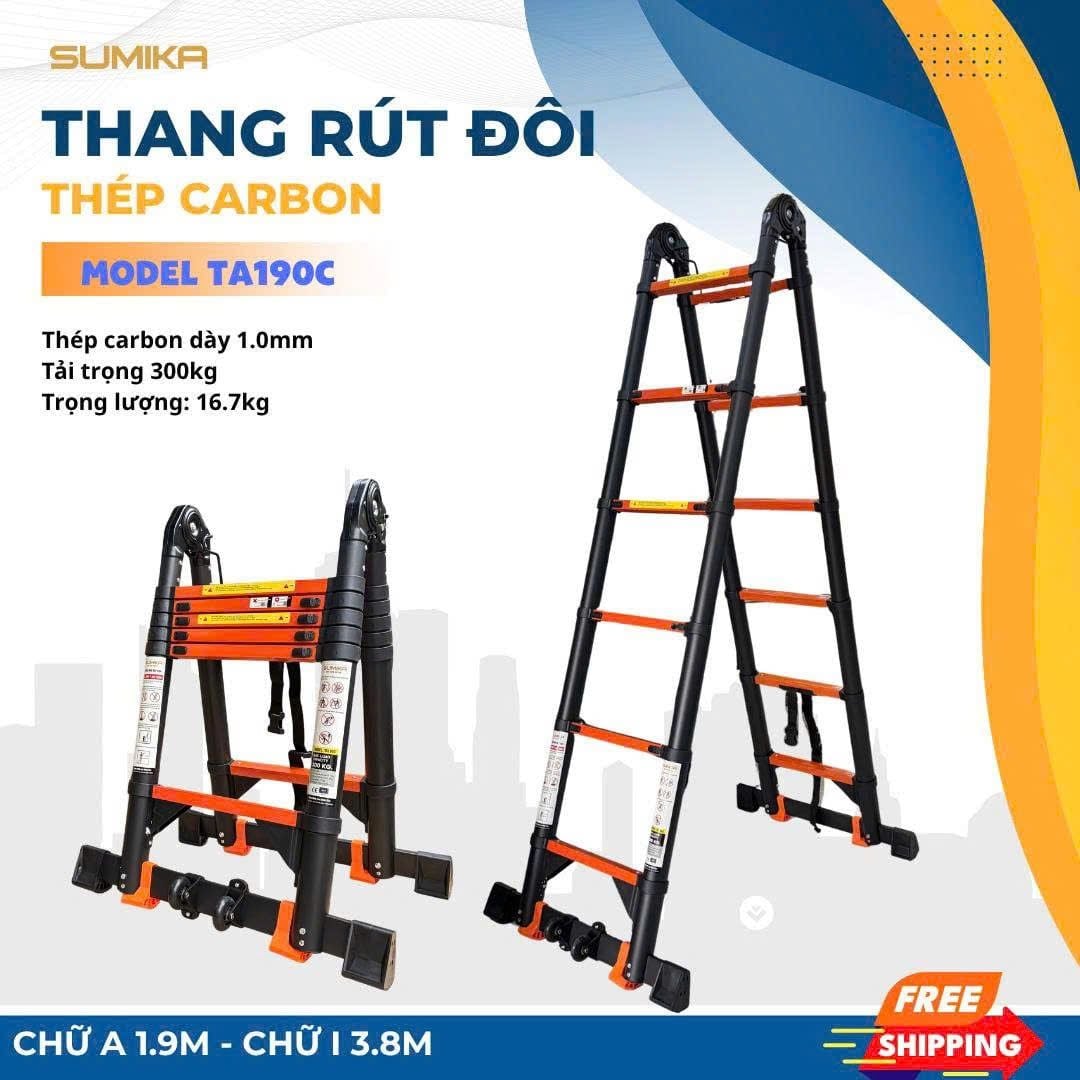  Thang rút đôi thép Carbon SUMIKA TA190C, chữ A cao 1M9 