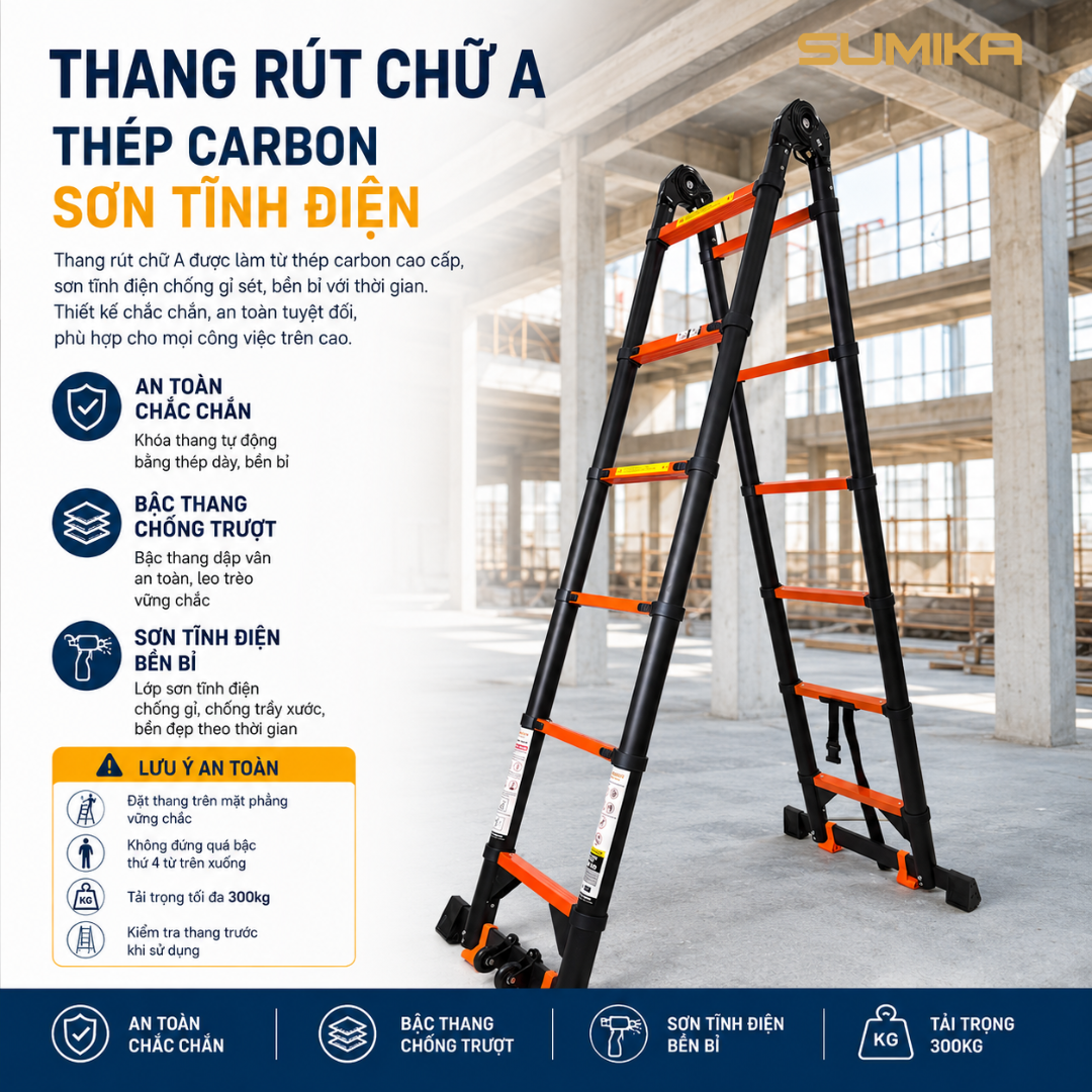  Thang rút đôi thép Carbon SUMIKA TA190C, chữ A cao 1M9 