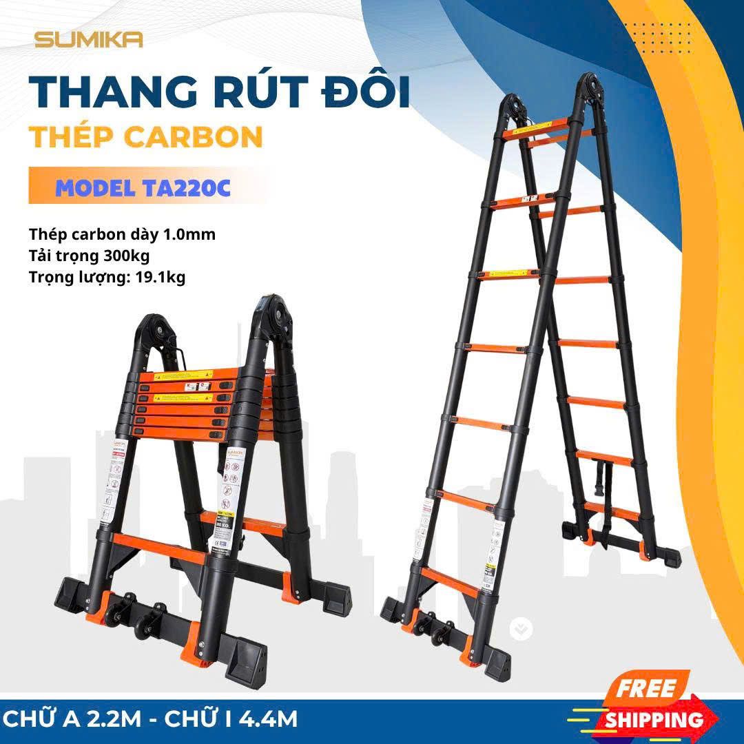  Thang rút đôi thép Carbon SUMIKA TA220C, chữ A cao 2M2 