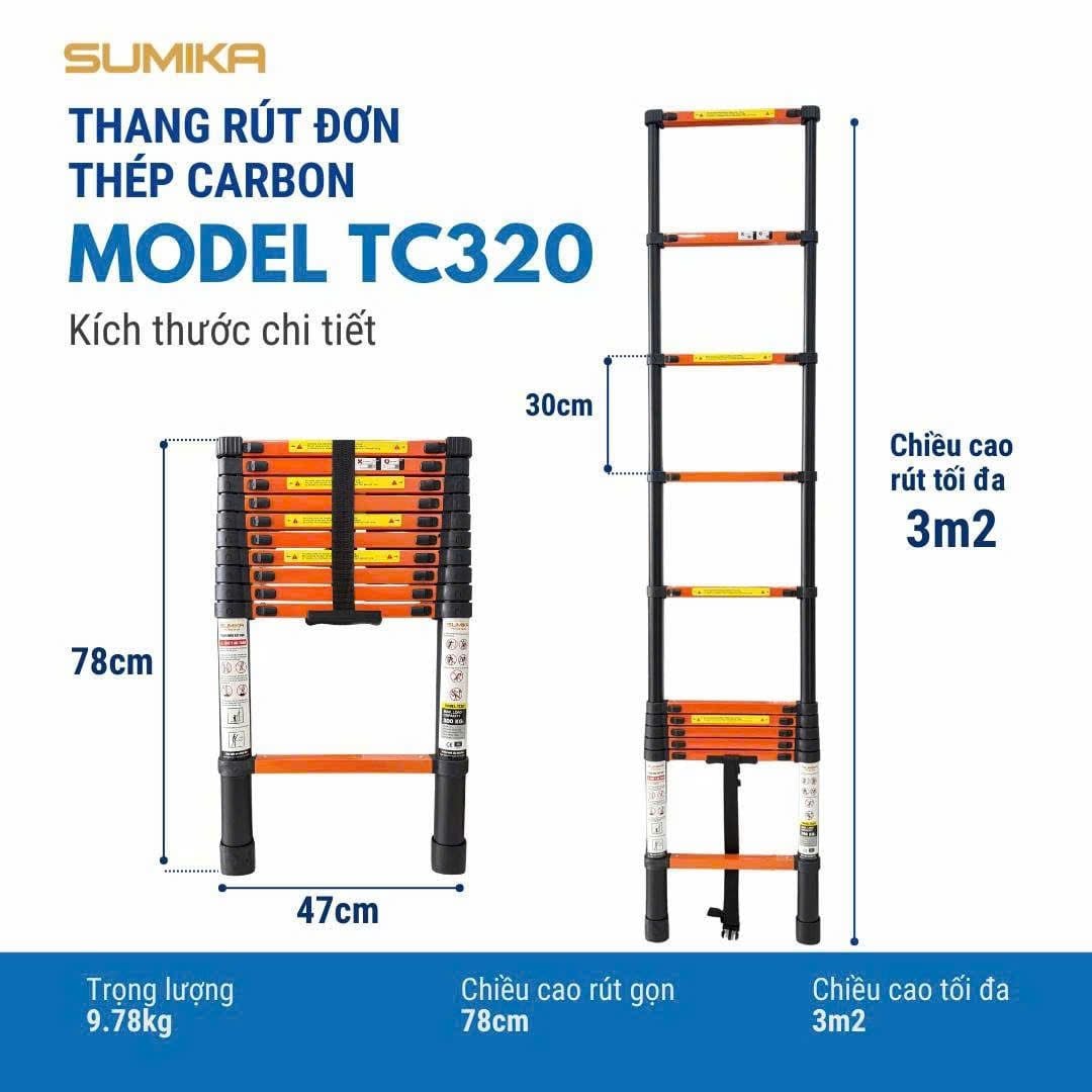  Thang rút đơn thép Carbon SUMIKA TC320, chiều cao 3m2 