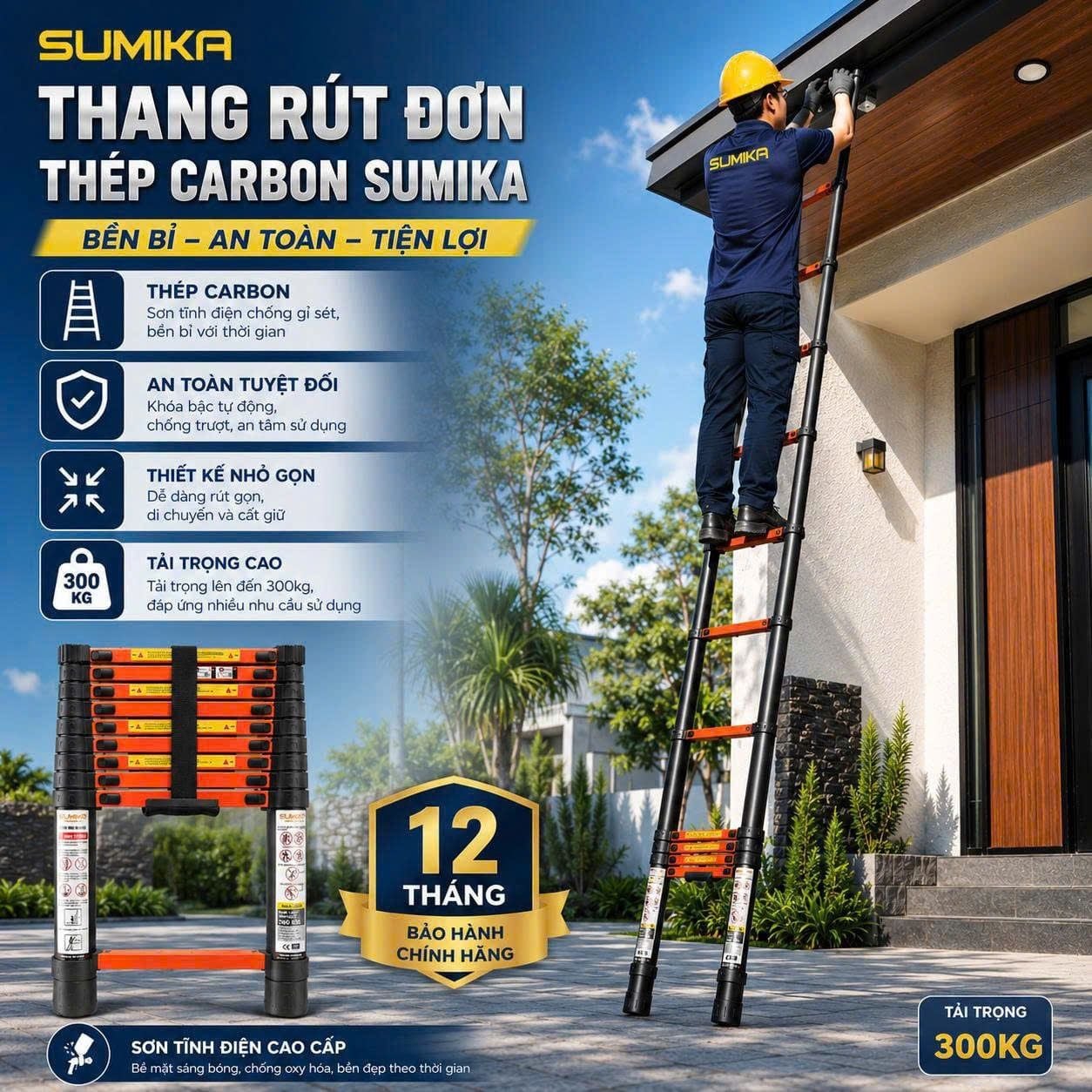  Thang rút đơn thép Carbon SUMIKA TC440, chiều cao 4m4 
