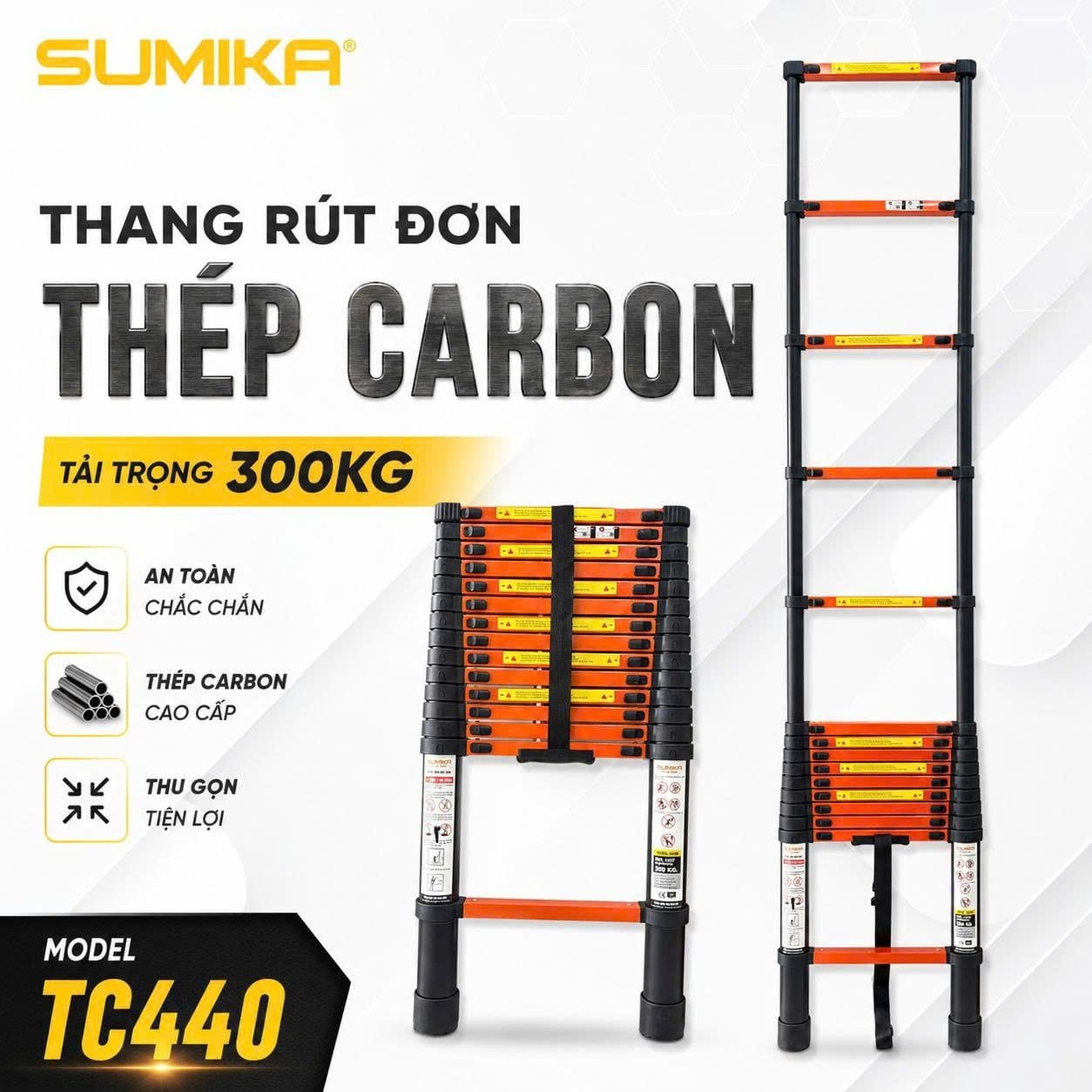  Thang rút đơn thép Carbon SUMIKA TC440, chiều cao 4m4 
