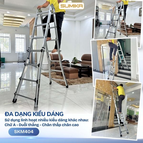  Thang nhôm rút lồng chữ A SUMIKA SKM404, chữ A cao 2m 