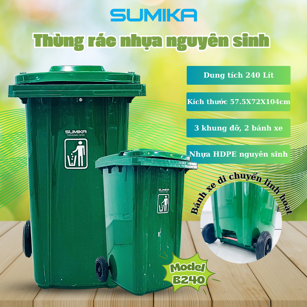  Thùng rác nhựa SUMIKA B240, thùng chứa 240L 