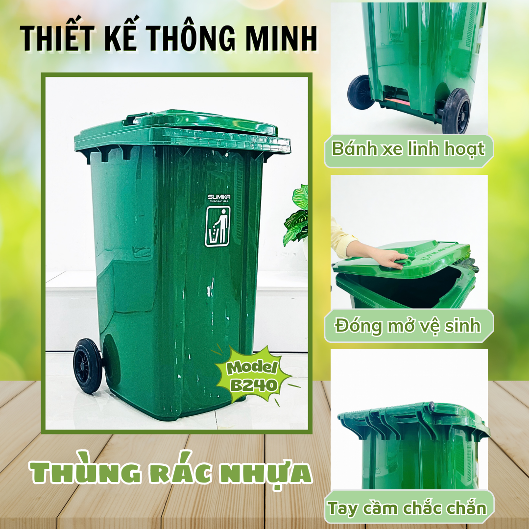  Thùng rác nhựa SUMIKA B240, thùng chứa 240L 