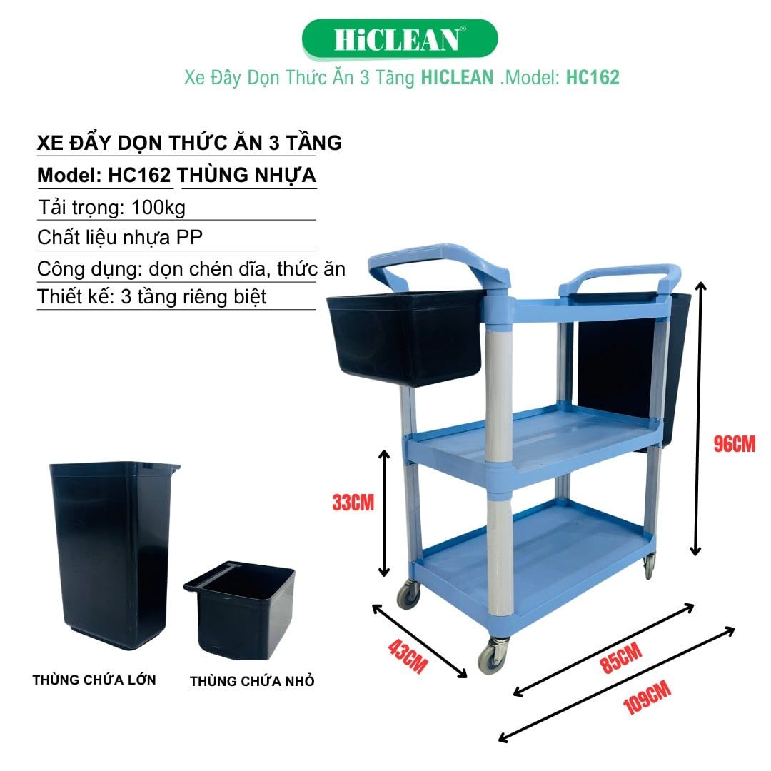  Xe đẩy thức ăn 3 tầng HiClean HC162 