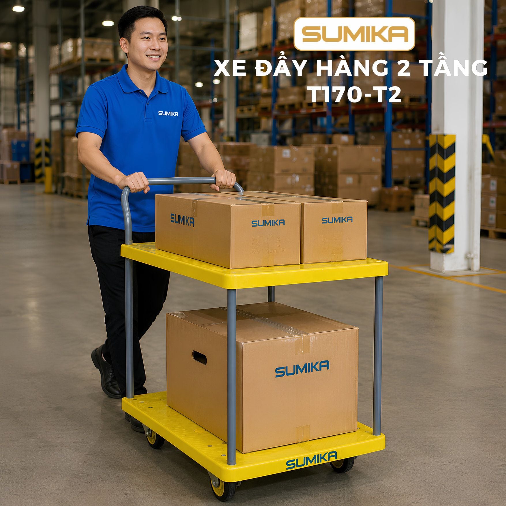  Xe đẩy hàng sàn nhựa SUMIKA T170-T2, có 2 tầng 