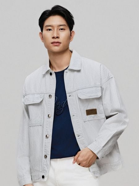 Áo Khoác Nam Denim Sọc Thêu Chữ Sundaze Rush Form Relax